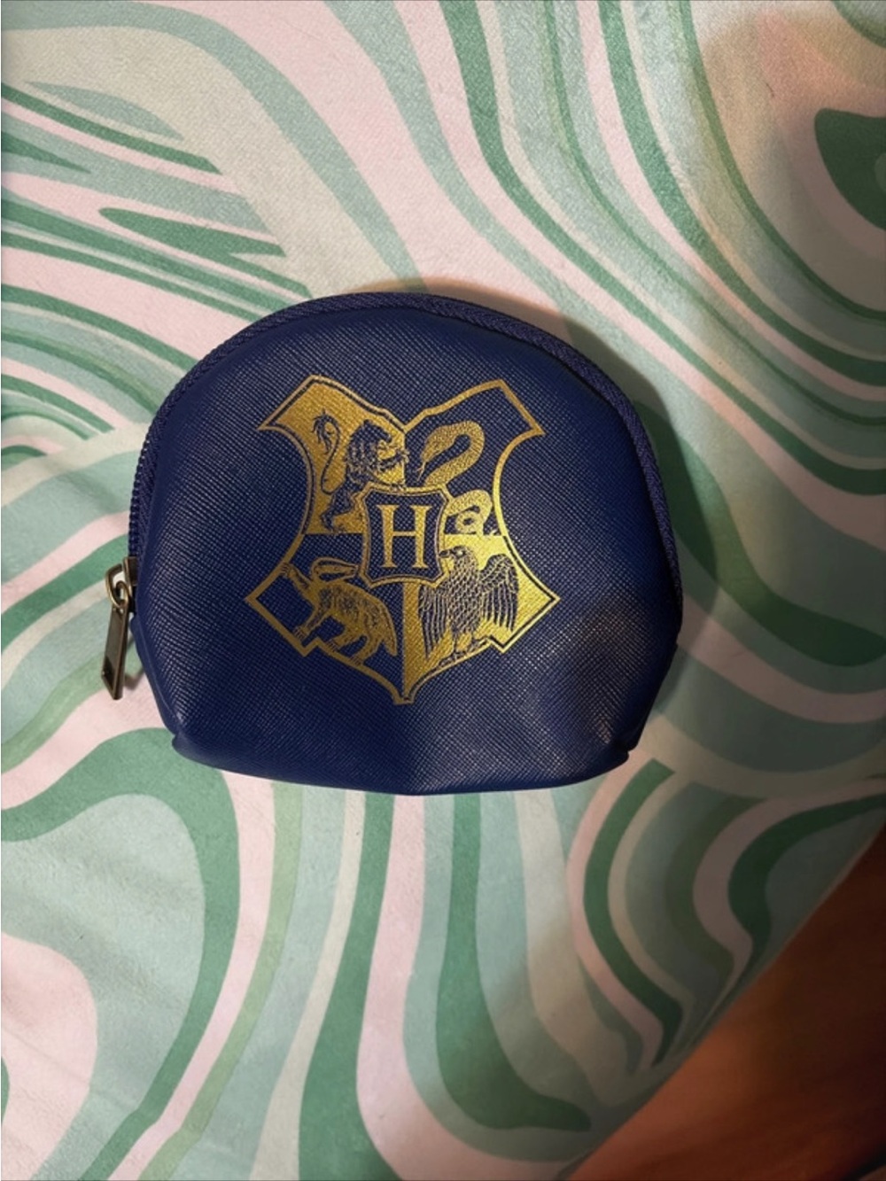 Blue Mini Coin Pouch with Gold Crest
